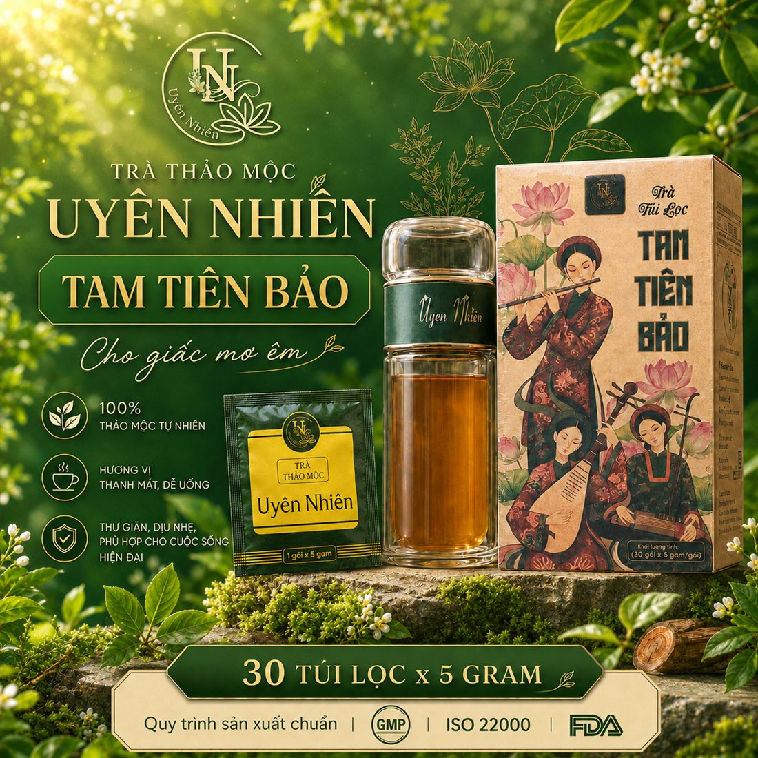 Trà Tam Tiên Bảo 1 hộp 30 túi lọc